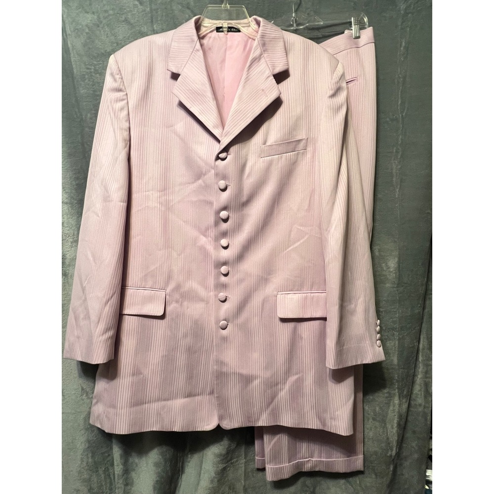Milano Moda 48L 2pc Lilac Suit Jacket Pants Church Wear‎ Mens Stripe 50 Bust 34L